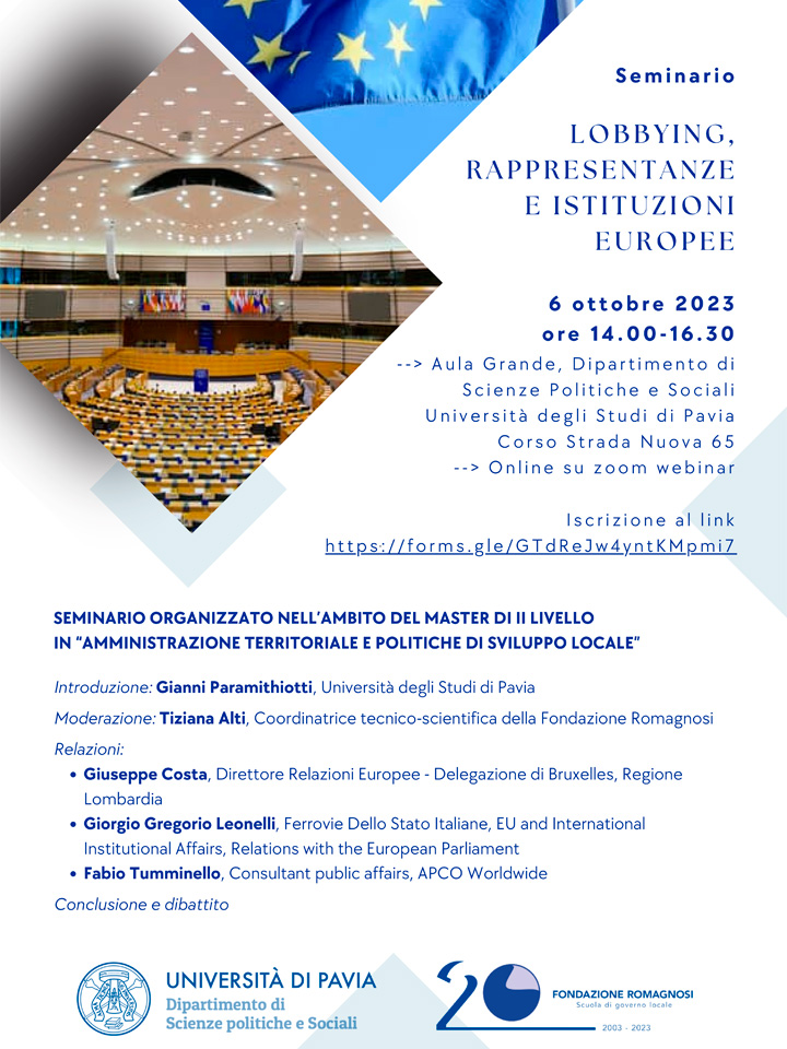 LOBBYING, RAPPRESENTANZE E ISTITUZIONI EUROPEE. Convegni e Seminari - Fondazione Romagnosi