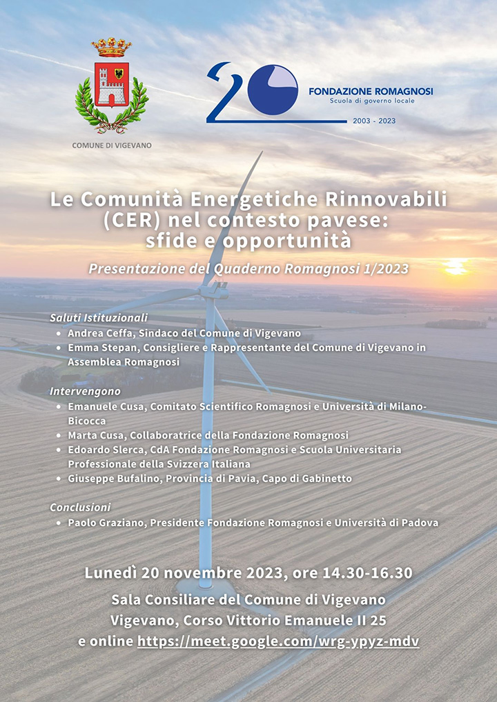 Le Comunità Energetiche Rinnovabili (CER) nel contesto pavese: sfide e opportunità - Fondazione Romagnosi, Scuola di Governo Locale, Pavia - Convegno Fondazione Romagnosi