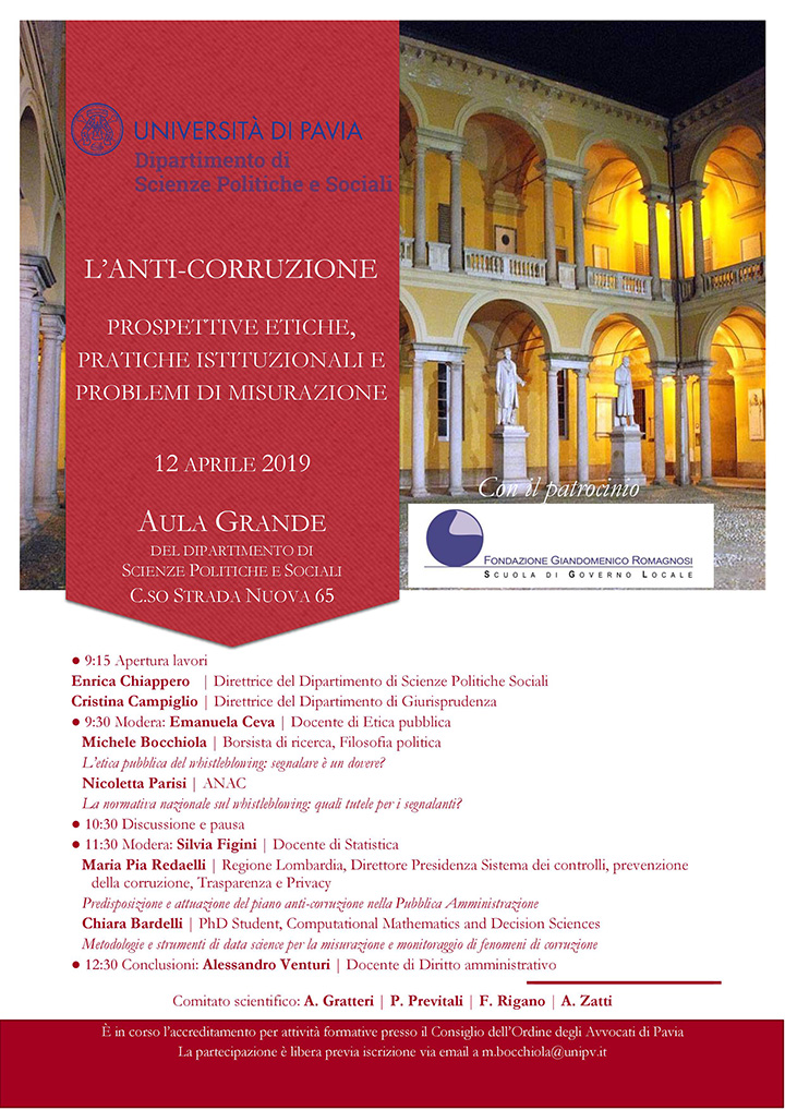 L'anti-corruzione - Prospettive etiche, pratiche istituzionali e problemi di misurazione - Convegni e Seminari Fondazione Romagnosi