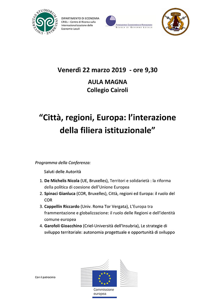 Città, regioni, Europa: l'interazione della filiera istituzionale - Convegni e Seminari Fondazione Romagnosi