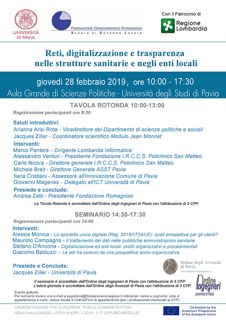 Reti, digitalizzazione e trasparenza nelle strutture sanitarie e negli enti locali - Convegni e Seminari Fondazione Romagnosi