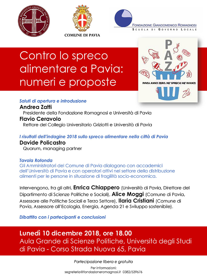 Contro lo spreco alimentare a Pavia: numeri e proposte - Convegni e Seminari Fondazione Romagnosi