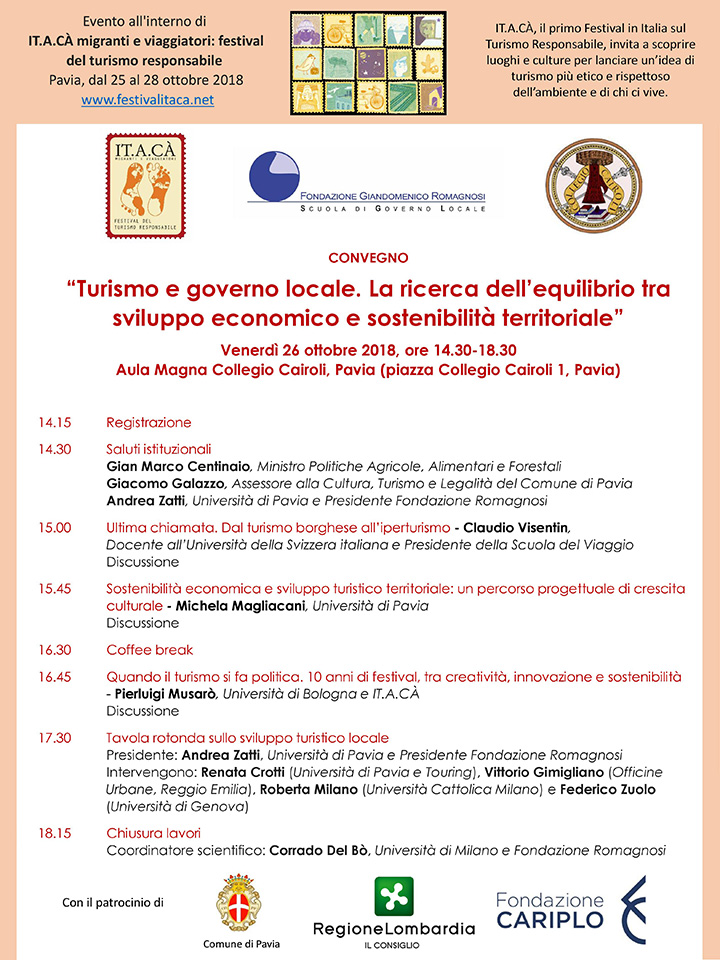 Turismo e governo locale. La ricerca dell'equilibrio tra sviluppo economico e sostenibilità territoriale - Convegni e Seminari Fondazione Romagnosi