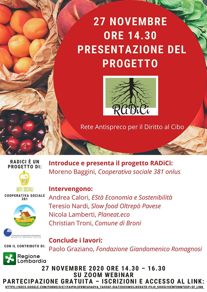 Progetto RADiCi Rete Antispreco per il Diritto al Cibo - Convegni e Seminari, Fondazione Romagnosi, Scuola di governo locale