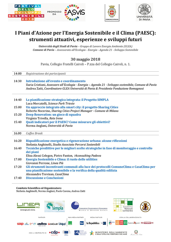 I Piani d'Azione per l'Energia Sostenibile e il Clima (PAESC): strumenti attuativi, esperienze e sviluppi futuri - Convegni e Seminari Fondazione Romagnosi, Scuola di governo locale