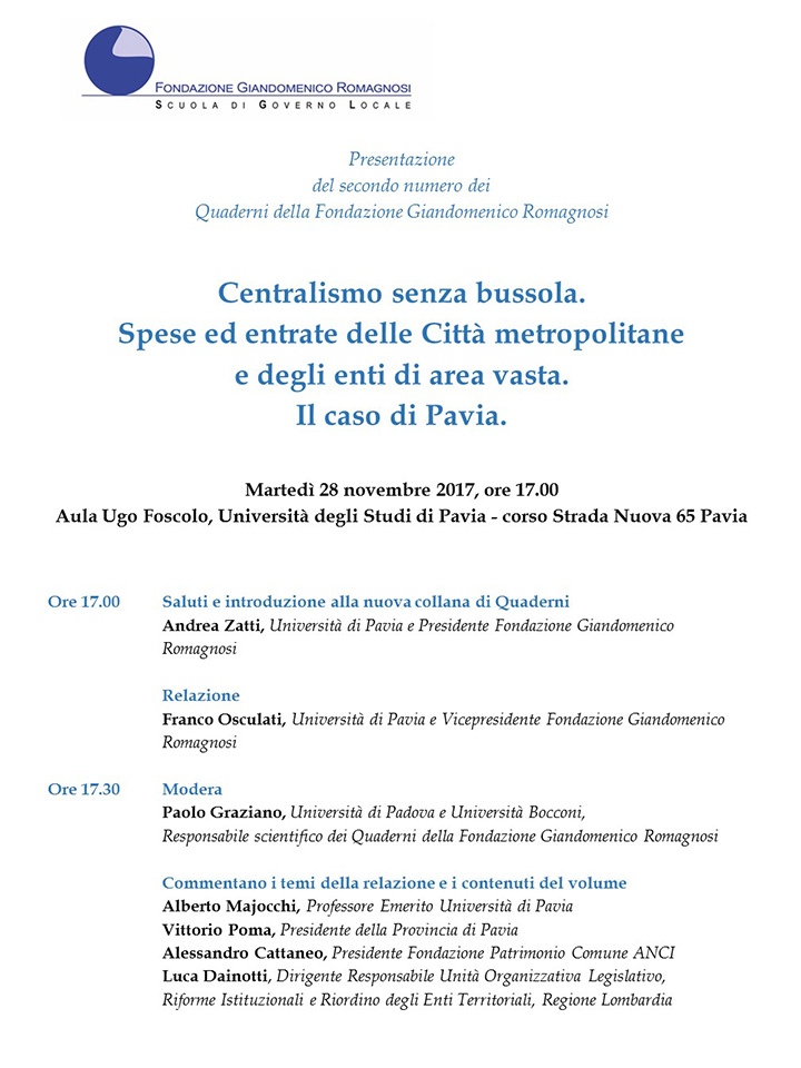 Centralismo senza bussola. Spese ed entrate delle Città metropolitane e degli enti di area vasta. Il caso di Pavia.