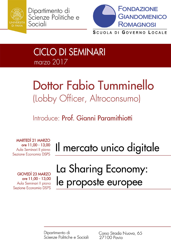 La sharing economy: le proposte europee - Convegni e Seminari Fondazione Romagnosi, Scuola di governo locale