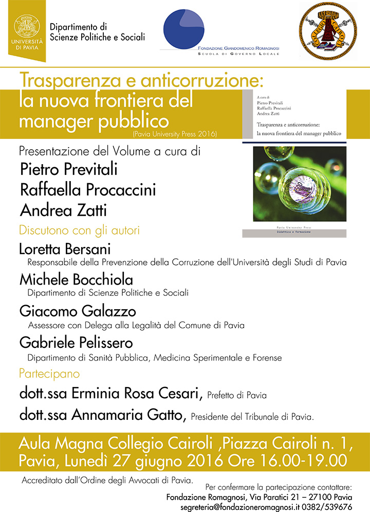 Trasparenza e anticorruzione: la nuova frontiera del manager pubblico - Convegni e Seminari Fondazione Romagnosi