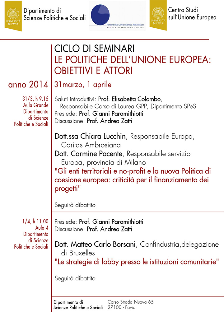 Le politiche dell'Unione Europea: obiettivi e attori - Convegni e Seminari Fondazione Romagnosi, Scuola di governo locale