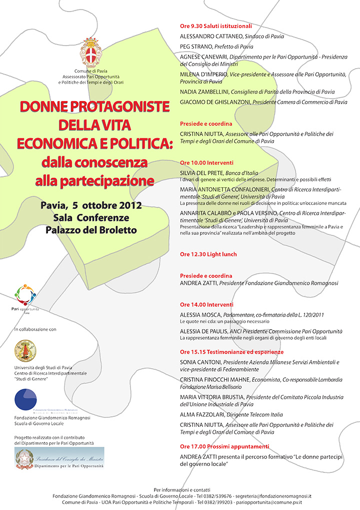 Donne protagoniste della vita economica e politica: dalla conoscenza alla partecipazione - Convegni e Seminari Fondazione Romagnosi, Scuola di governo locale