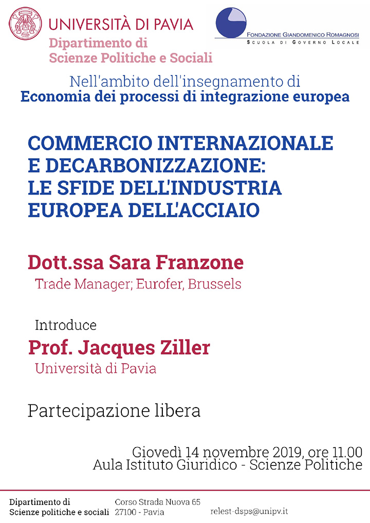 Commercio internazionale e decarbonizzazione: le sfide dell’industria europea dell’acciaio - Convegni e Seminari Fondazione Romagnosi