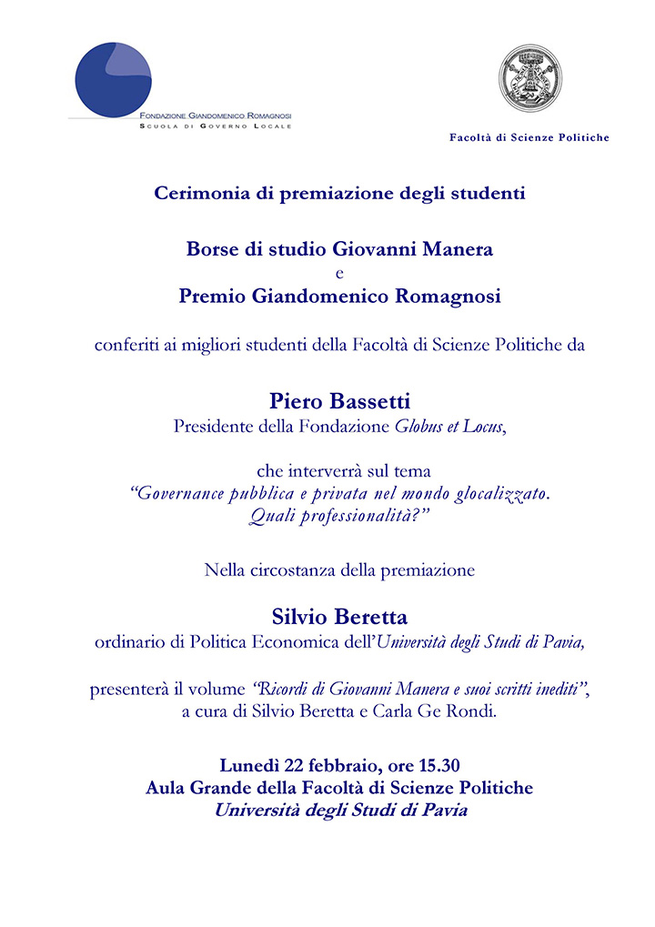 Premio Romagnosi 2009 - Fondazione Romagnosi, Scuola di Governo locale