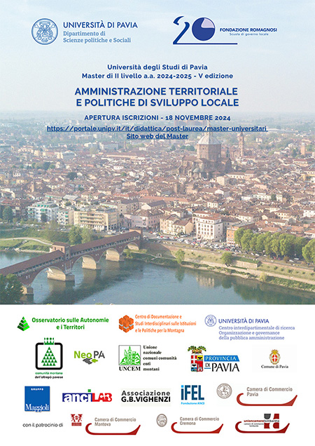Amministrazione territoriale e politiche di sviluppo locale, Master di II livello a.a. 2024-2025 - V edizione, Università degli Studi di Pavia - Corso di Formazione Fondazione Romagnosi