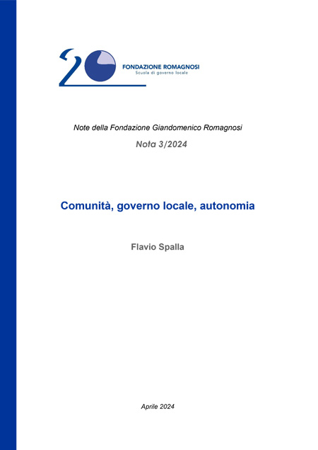 Nota 3-2024, Fondazione Romagnosi - Comunità, governo locale, autonomia