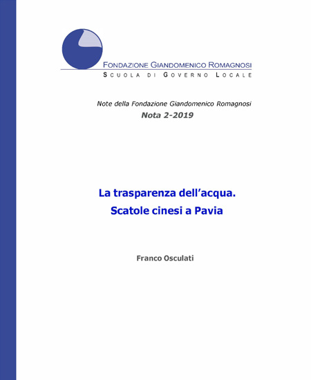 La trasparenza dell'acqua. Scatole cinesi a Pavia. Nota 2-2019, Fondazione Romagnosi