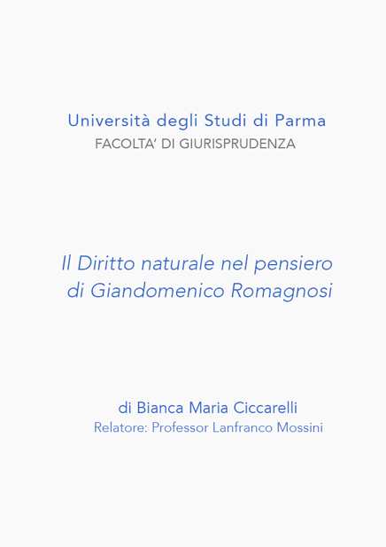 Il Diritto naturale nel pensiero di Gian Domenico Romagnosi