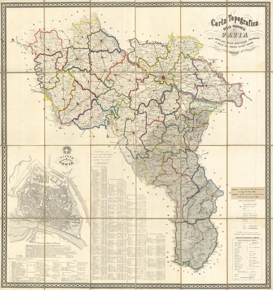 Cartina storica della provincia di Pavia, risalente al 1871