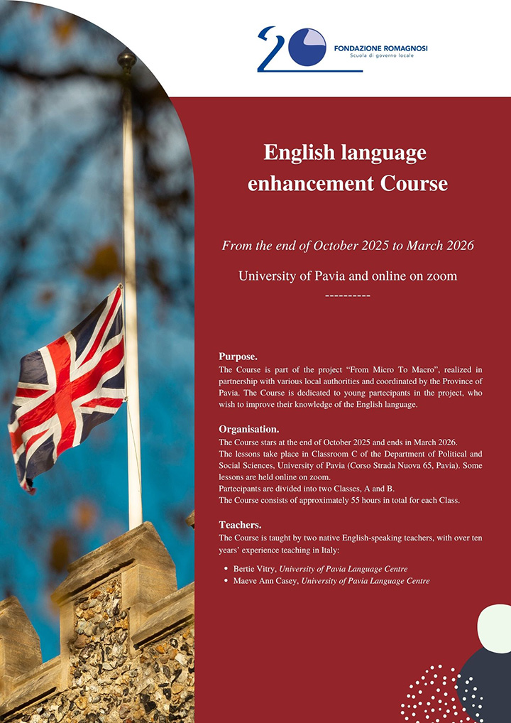 English language enhancement Course - From the end of October 2025 to March 2026 - University of Pavia and online on zoom