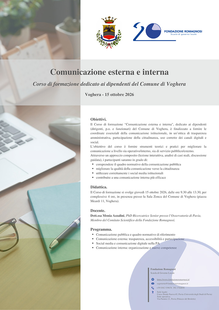 Comunicazione esterna e interna, Corso di formazione dedicato ai dipendenti del Comune di Voghera. Corso di Formazione Fondazione Romagnosi Comunicazione esterna e interna, Corso di formazione dedicato ai dipendenti del Comune di Voghera. Corso di Formazione Fondazione Romagnosi