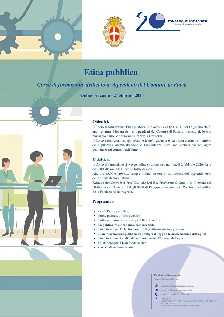 Etica pubblica. Corso di formazione dedicato ai dipendenti del Comune di Pavia - Corso di Formazione Fondazione Romagnosi