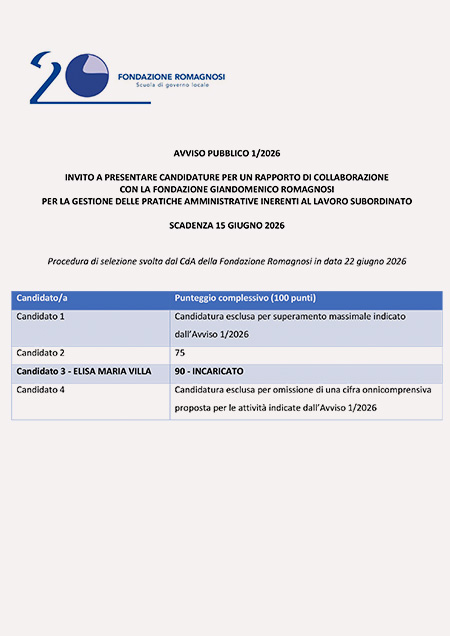 Avviso 1-2026: esito della selezione relativa all'Avviso 1-2026