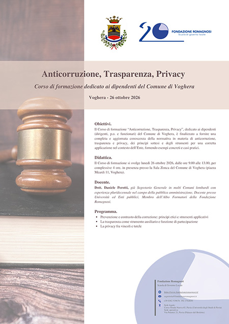 Anticorruzione, Trasparenza, Privacy. Corso di formazione dedicato ai dipendenti del Comune di Voghera