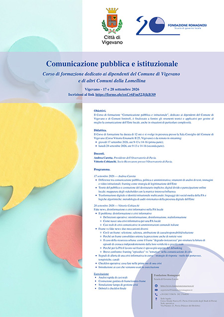 Comunicazione pubblica e istituzionale. Corso di formazione dedicato ai dipendenti del Comune di Vigevano e di altri Comuni della Lomellina