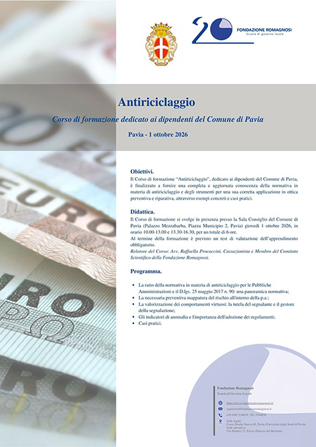 Antiriciclaggio - Corso di formazione dedicato ai dipendenti del Comune di Pavia